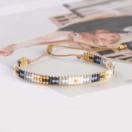 KELITCH Rainbow Color Beaded Bracelets Splicing Shape Strand Bracelets Friendship Women Bangles Jewelry (Gray 16C)