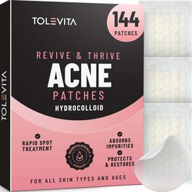 TOLEVITA - Acne Patches with Hydrocolloid, Acne Patches for Face, Covering Blemishes and Zits, for All skin Types (144 Patches)