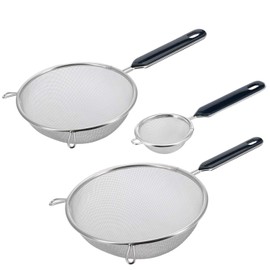 Westmark 128122E6 3-Piece Strainer Set, Tea Strainer Diameter 7 cm + Household Strainer Diameter 16 cm + 20 cm, Traditional, Plastic/Stainless Steel, Silver/Black