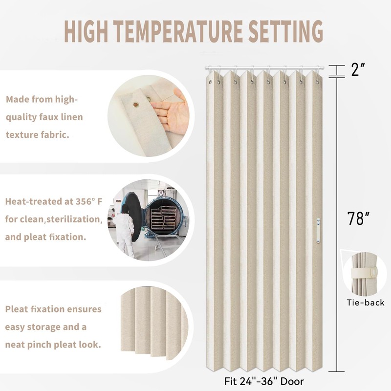 Vatge Closet Curtains, Accordion Style Door Curtains for Doorways, Pleated