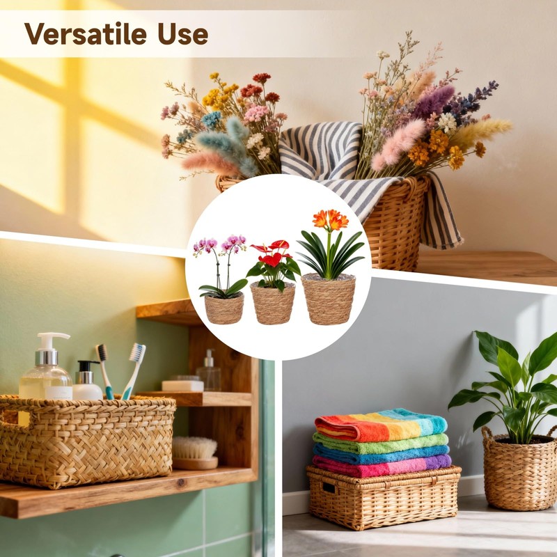 6 Pcs Plant Baskets Indoor with Plastic Liners, Wicker Hand