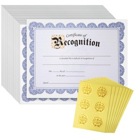 Best Paper Greetings Award Certificate Paper - 48 Sheets, 8.5 x 11 in, Blue Floral Border - Recognition Certificates with Lines & Sections, 48 Gold Foil Seal Stickers