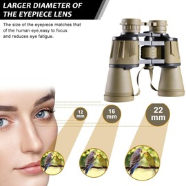 High Power 20x50 Binoculars for Adults with BAK4 Prism - HD Waterproof Portable Telescope with FMC Lens for Bird Watching Football Travel Hiking Hunting Stargazing Concerts (Brown)