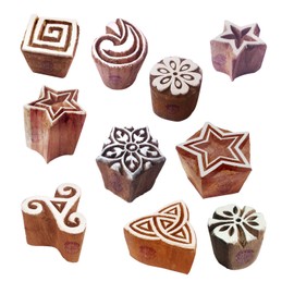 Clay Print Stamps Attractive Small Geometric Pattern Wood Blocks (Set of 10)