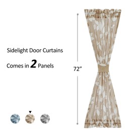 Treatmentex Sidelight French Door Panels 72inches Long Leaf Print Design Narrow Side Door Window Curtains for Front Back Glass Doors Linen Textured Taupe 26" W x 1Pair