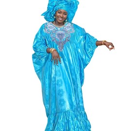 Generic Bazin Dress Blue for Women African Traditional Wedding for Girl Riche Long Dresses Dashiki Robe Clothing Ankara Blouse and Skirt Clothes Long Dress