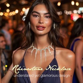 TWINKLEDE Rhinestone Necklace and Earrings Set Crystal Tassel Necklaces for Prom Bridal Wedding Jewelry Sets