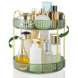 Boxalls Makeup Organiser Rotatable, 2 Tier Bathroom Organiser, 360 Degree Large Capacity Cosmetic Storage, Dressing Table Rotating Organiser Skincare Carousel (2 Layers, Green)