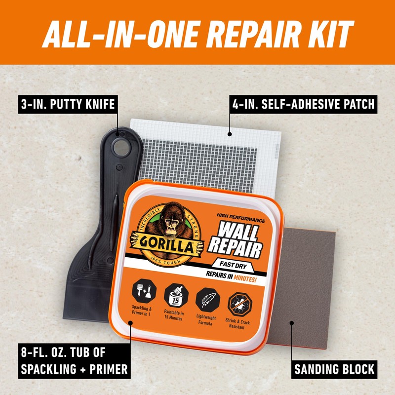 Gorilla Wall Repair Kit Featuring Gorilla Heavy Duty Wall Repair