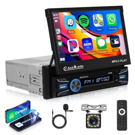 Hodozzy Single Din Flip Out Car Stereo Wireless Carplay Android Auto, 7 Inch Touch Screen Radio MP5 Player USB/TF/AUX in, FM Radio with Bluetooth Backup Camera Mirror Link