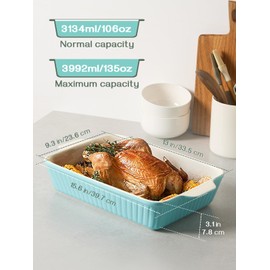 DOWAN 9x13-inch Baking Dish, Deep Casserole Dishes for Oven, Lasagna Pan Deep,135 oz Ceramic Baking Pan with Handles, Oven Safe for Baking, Home Decor Gift, Blue