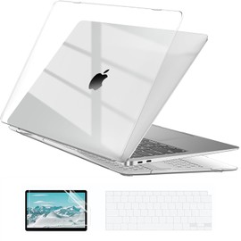 EooCoo Hard Case Compatible with MacBook Air 13.3 inch M1 Chip 2021-2018 with Retina Display, Air 13.3 inch Plastic Protective Case + Transparant Keyboard Cover + Screen Protector, Crystal Clear