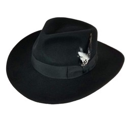 Men's 100% Crush-able Wool Felt Outback Cowboy Indiana Jones Fedora Hats, Black, Small-Medium