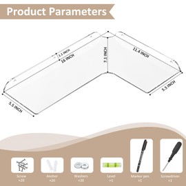 Sezanrpt 11.4x16 Inch Acrylic Corner Floating Shelf Set of 4, Clear Corner Wall Shelf for Home Décor, Speakers, Security Cameras, Toileries, Plants, Figures, Cosmetics, Books