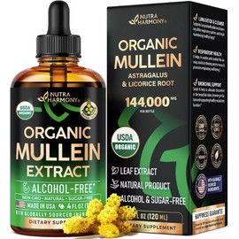 USDA Organic Mullein Drops for Lungs - Mullein Leaf & Licorice Extract Supple...