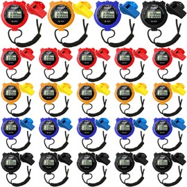 Simgoing 48 Pcs Digital Stopwatch Timer Plastic Whistle Bulk for Sports Coaches Referee Waterproof Watch Timer Whistle with Lanyard Multi Function Electronic Fitness Date Alarm (Multicolor)