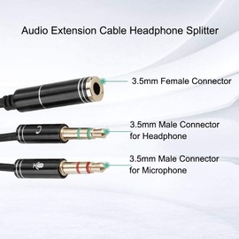 Diyeeni 3.5 mm Hembra a 3.5 mm Doble Macho Cable de Extensión de Audio,Auricular Splitter Mic Adaptador de Auricular,Cable Prolongrador Audio 3.5mm