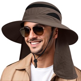 Men’s Sunt Hat UV Protection Fishing Hats for Men Sun Hats for Women with Neck Flap Packable Summer Camping Hat Beach Hat (US, Alpha, One Size, Brown)