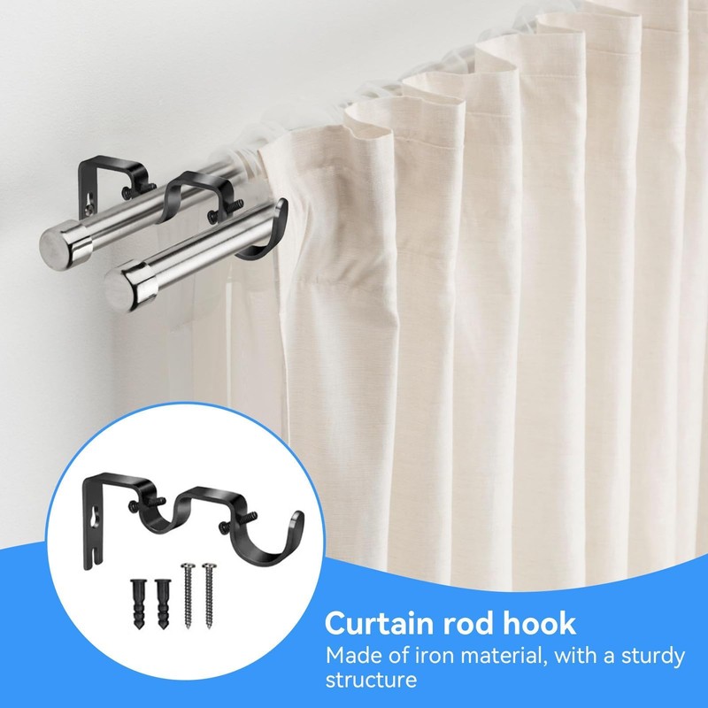 Black Curtain Rod Bracket, 3Pcs Double Curtain Rod Bracketsheavy Duty