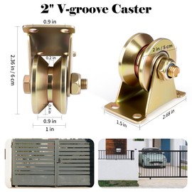NouraVita 2" V-Groove Wheel Sliding Gate Casters with Brackets Heavy Duty Rigid Roller for Inverted V-Track, Rolling Gate, Industrial Machines Rail, Total Load Capacity 2500 Lbs, Pack of 4