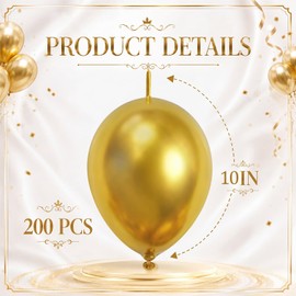 Gejoy 200 Pcs Link Balloons Latex Party Decor,Metallic Gold,10 Inch