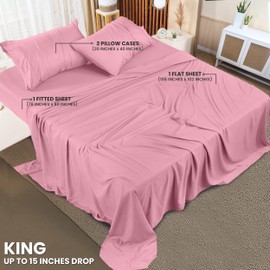 Utopia Bedding King Bed Sheets Set - 4 Piece Bedding - Brushed Microfiber - Shrinkage and Fade Resistant - Easy Care (Crystal Pink)