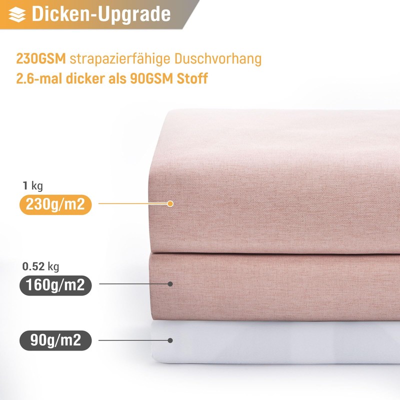 BTTN Shower Curtain Fabric 180 x 180 cm, Linen Texture,