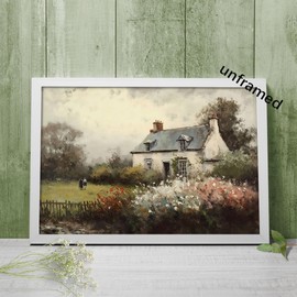 Huabsad Vintage Landscape Flower Portrait Oil Painting Canvas Wall Art Antique Cottage Outdoor Garden Spring Wall Decor Rustic Farmhouse Bedroom Aesthetic Painting Prints 16x22in Unframed