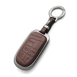 OFFCURVE for Dodge Jeep Key Fob Cover, Car Key Cover Case for Dodge Charger Challenger Dart Journey Durango Grand Caravan RAM Chrysler 200 300 Smart Key Car Accessories Holder Protector, Brown