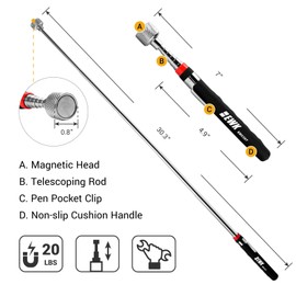 EWK 20 Lb Pull Force Telescoping Magnetic Pick-Up Tool, Extendable to 31.9-inch Length, Magnet Retrieval Gadget Tool with Telescopic Stick Gadgets Gifts Idea for Father, Boyfriend, Husband, Mechanic