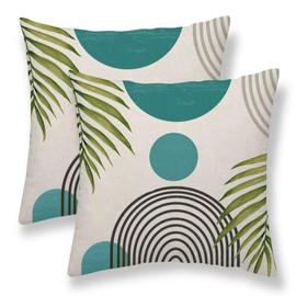 Mid Century Pillow Covers 18x18 Set of 2, Boho Abstact Teal Sunset Decorative Throw Pillow Covers Outdoor Summer Modern Aqua Cushion Case for Bed Couch Sofa Home Decor