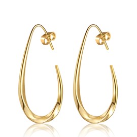 14k Gold Plated Teardrop Hoop Earrings for Women,Lightweight Hypoallergenic Oval Hoop Mobius Earrings