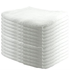 [Set of 12] Face Towel with Flat Land, 100% Cotton, 13.4 x 33.9 inches (34 x 86 cm), 160 Momme/White