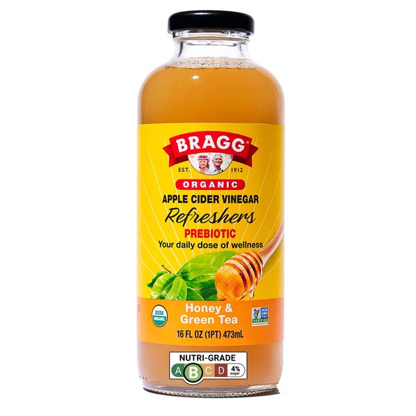 Bragg, Bebida de vinagre de manzana orgánica con miel y té verde, 473 mililitros