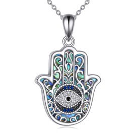 YFN Evil Eye Necklace 925 Sterling Silver Hamsa Silver Chain Women's Fatima Hand of Evil Eyes Pendant with Cubic Zirconia, Gifts for Girlfriend, Mum and Birthday, Sterling Silver, Cubic Zirconia