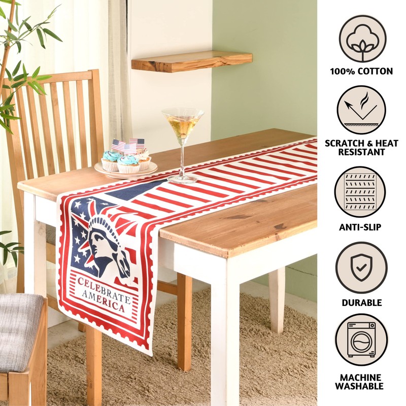 Folkulture Fourth of July Table Runner 90 Inches Long for