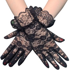 ANIS·KEAAR 2PCS Lace Bridal Gloves, Elegant Gloves for Weddings,Bachelor Party, Cosplay,Tea Party,Funeral,Dinners & Operas(Black)