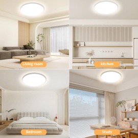 Yexati Yexati 30CM Bathroom Light 24W 3200LM 6000K/4000K/3000K IP54 Waterproof Ultra Thin Bathroom Lights Ceiling, Round Flush Ceiling Light for Kitchen Bedroom Toilet Porch Hallway Living Room Office