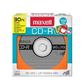 Maxell CDR 30 Pack, 700MB with 80 Minutes of Recording Time, 648451