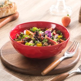 vicrays Ceramic Pasta Bowls Set, 32 Ounce Soup Bowls, Large Salad Bowls, Dishwasher Microwave Safe, Fluted stoneware Bowls for Kitchen, Serving Bowls - Set of 6 Red