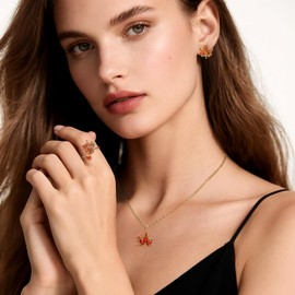 Sonateomber Gold Fall Maple Leaf Open Wrap Ring for Women, Sparkly Cute Cubic Zirconia Orange Crystal Rhinestone Adjustable Autumn Rings Wedding Prom Jewelry Gift