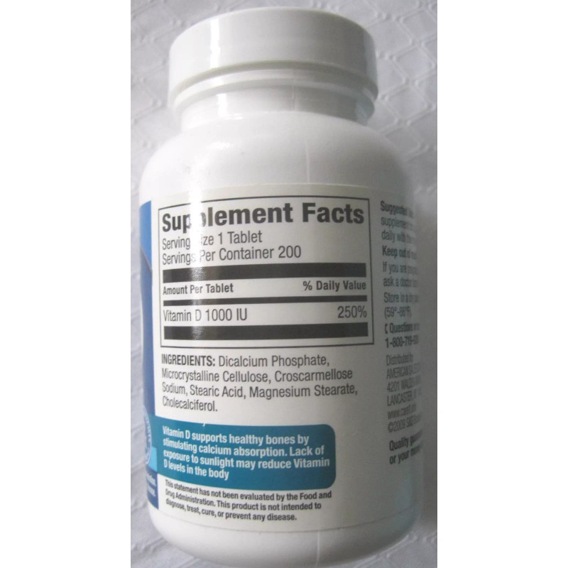 CareOne Vitamin D 1000 IU 200tbl, gluten free 1000 IU