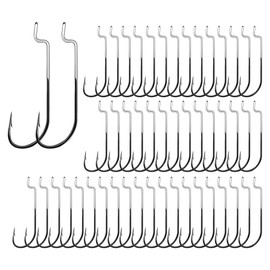 Offset Fishing Hooks, 50 Pieces Worm Hooks with Barbed Hooks Fishing Hooks for Bass Catfish Trout Fishing Size 1/0 2/0 3/0 4/0