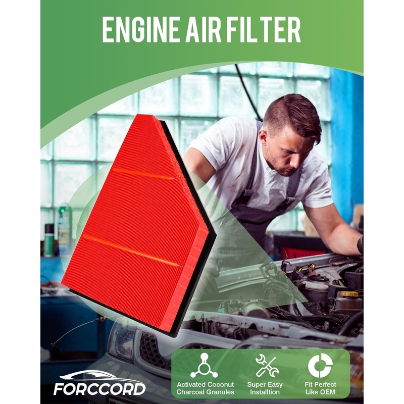 Forccord - Paquete de 2 filtros de aire para motor