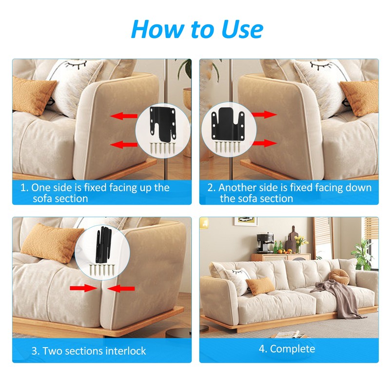 10Pcs Sectional Couch Connectors, Universal Sectional Sofa Interlocking, Easy to