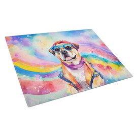 Caroline's Treasures DAC2545LCB Pug Hippie Dawg Glass Cutting Board Large Decorative Tempered Glass Kitchen Cutting and Serving Board Large Size Chopping Board