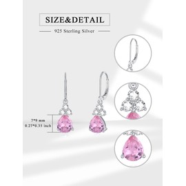 Seiyang Pink Tourmaline Birthstone Dangle Drop Earrings for Women 925 Sterling Silver Teardrop Pink Gemstone October Birthstone Leverback Earrings Birthday Jewelry Gifts for Her