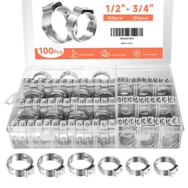 100PCS Pex Crimp Rings Assortment(1/2"and 3/4"), 2 Sizes Heavy Duty 304 Stainless Steel Pex Clamps, Single Ear Hose Clamps for Pex Tubing Pipe Fitting Connections