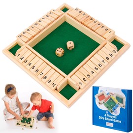 AhLmA Dice Games Shut The Box Game for 4 Board Games Wooden Table Games Wood Suitable for Camping, Travel, Picnics and Parties etc (Wood Colour)