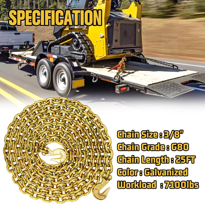 3/8" Tow Chain - G80 Trailer Safety Chain with G70